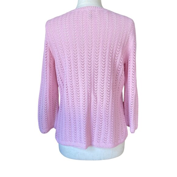 LL Bean Linen Blend Pointelle Knit Cardigan Pink Shell Buttons Cottagecore-M - Picture 8 of 11